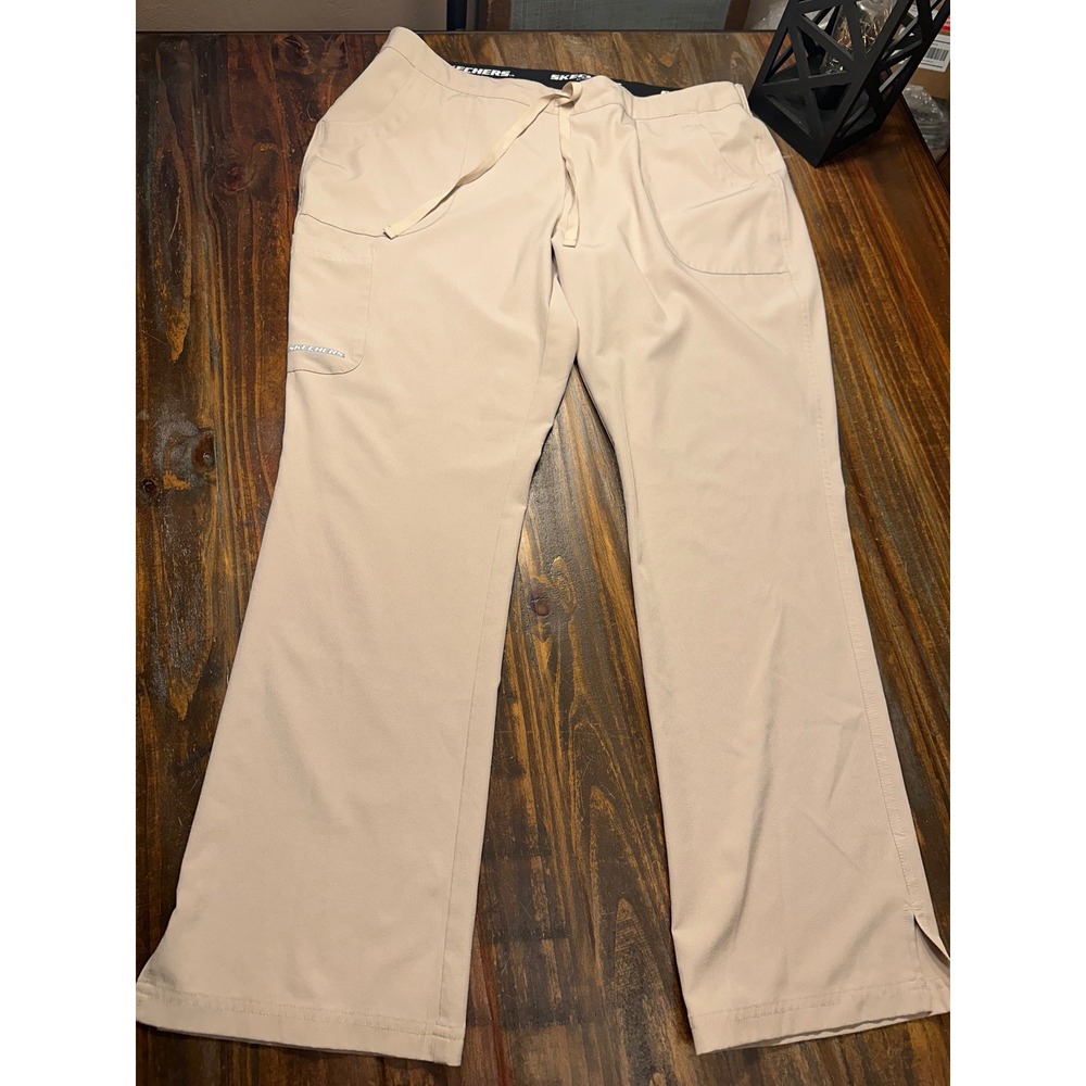 Skechers by Barco Beige Cargo Scrub Pants Drawstring Medical Uniform Woman's  XL
